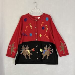 Christmas Sweater Women Plus Sz 2X Jolly Reindeer Candy Cane Holiday Festive Fun